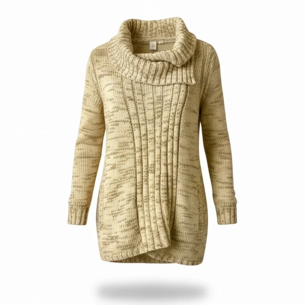 ANTHROPOLOGIE Little Yellow Bird Cardigan Sweater Marled Tan Brown Large